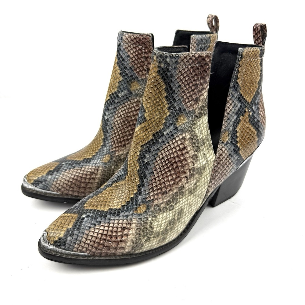 Jeffrey Campbell Cromwell Ankle Boots 9‎ Snakeskin Leather Slip On Cutout Bootie